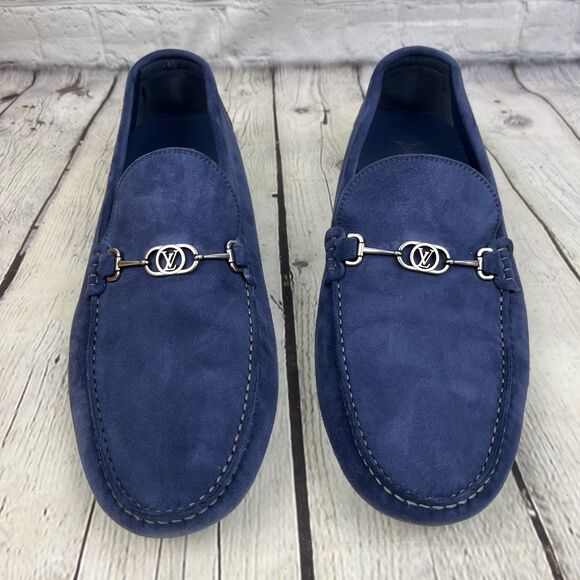 Louis Vuitton LV Driver Moccasins Men’s 10 M Blue Suede Leather NEW with Box Bag